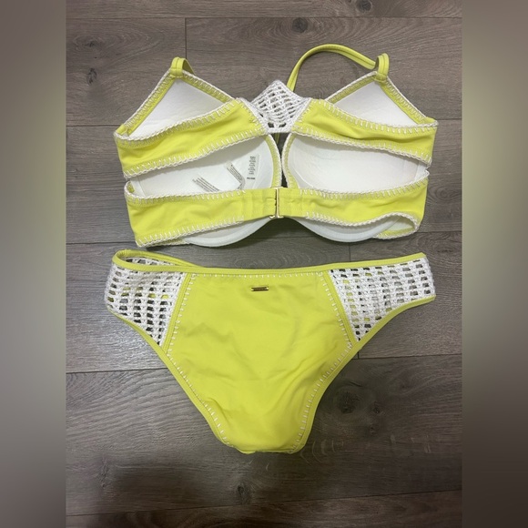 Victoria's Secret Yellow Bikini with White Crochet 36 DD/Med Bottom - Picture 3 of 5